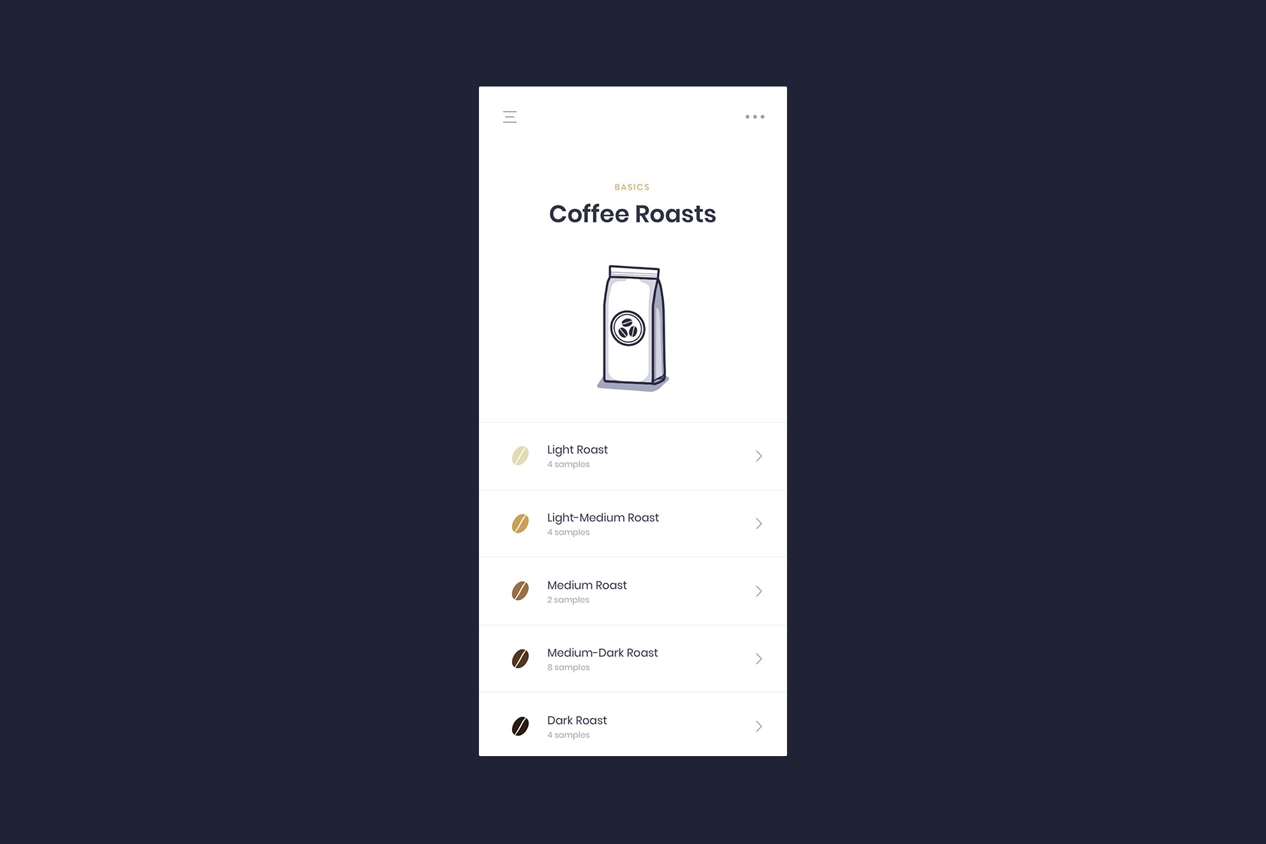 Barrrista app coffee roasts screen