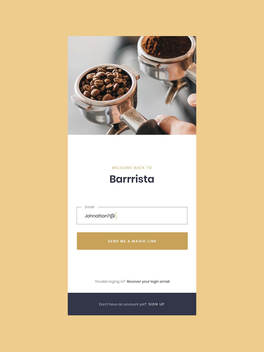 Barrrista app login screen
