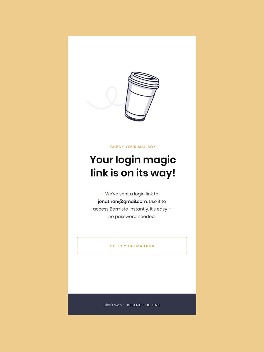 Barrrista app login link sent screen