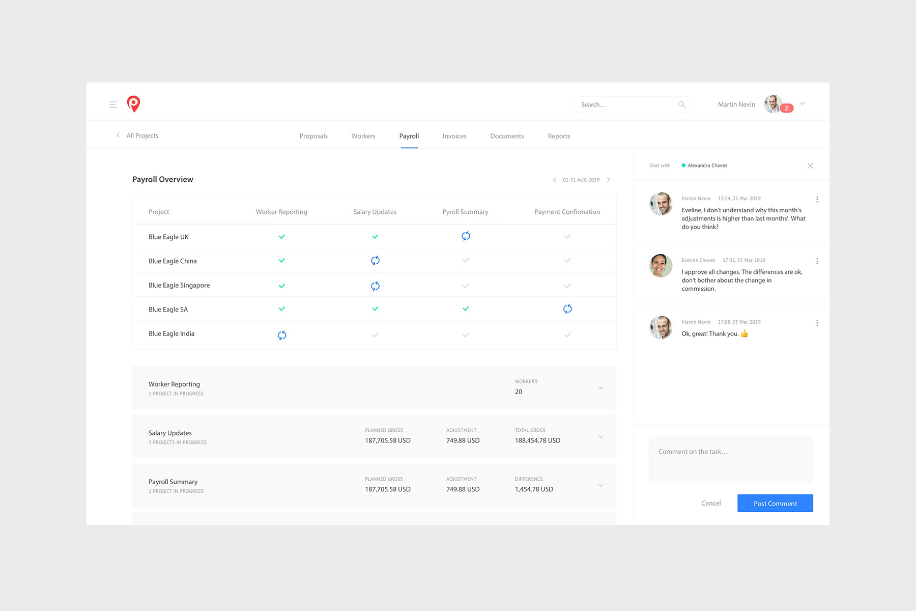 Papaya platform overview payroll screen