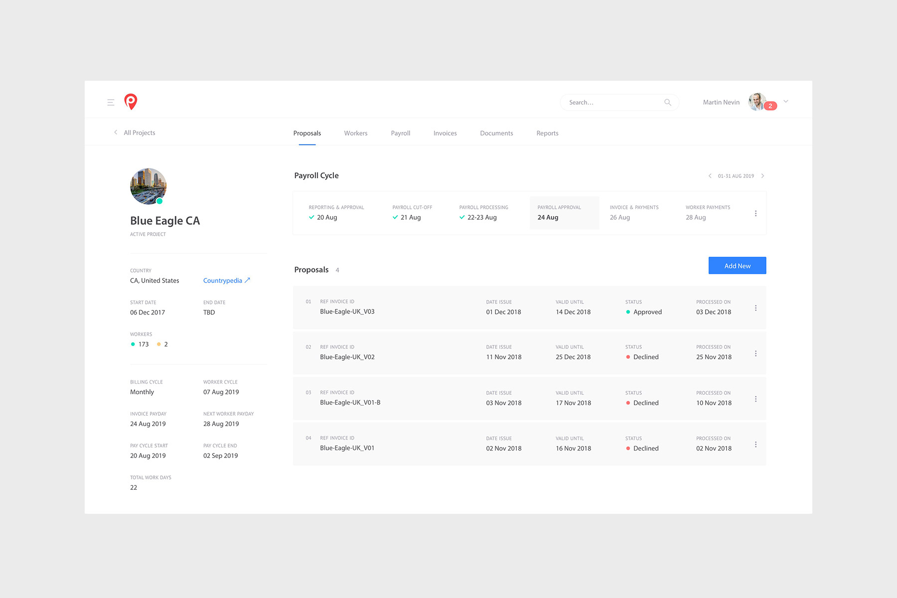 Papaya platform project proposal screen