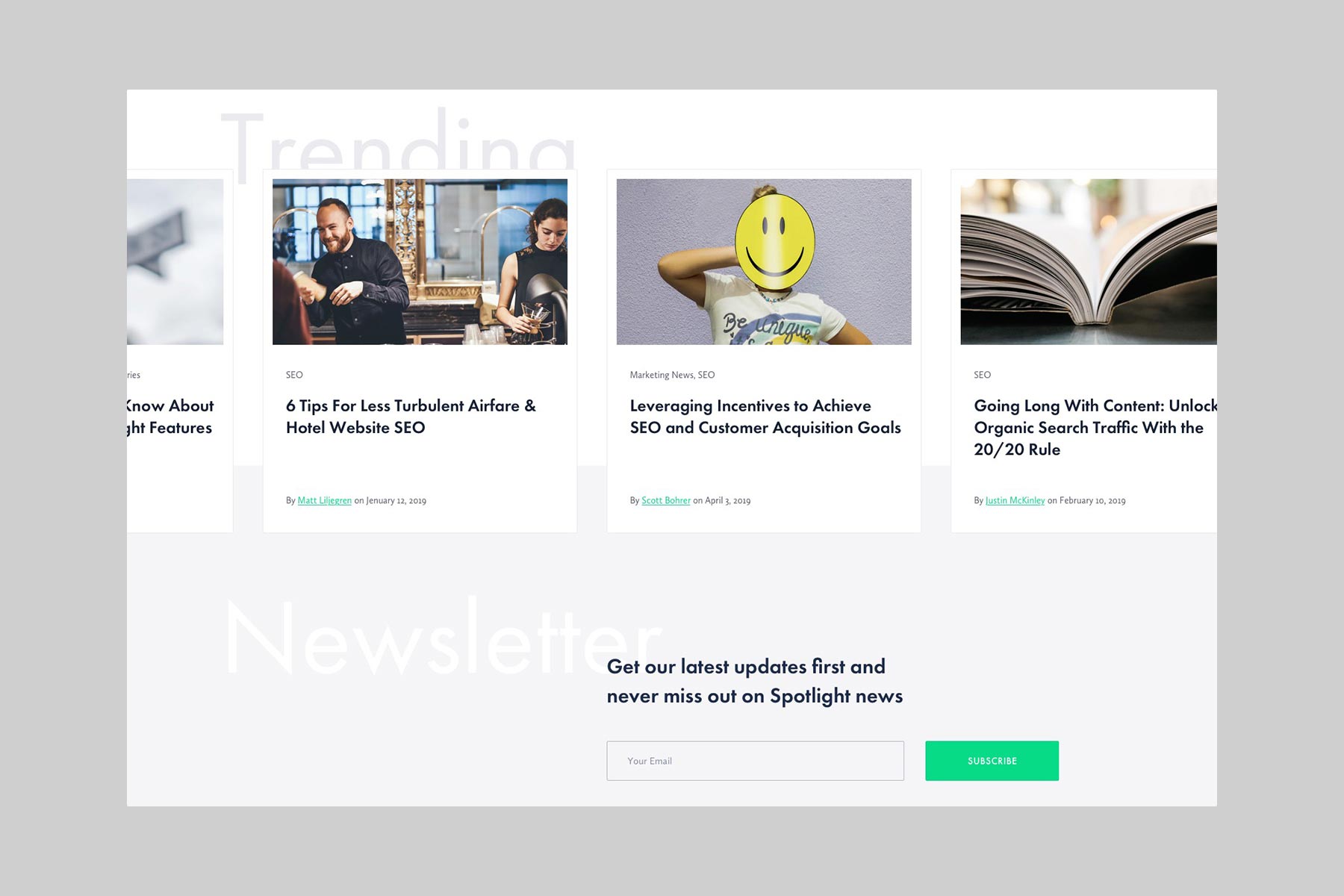 seo-blog trending articles and newsletter section